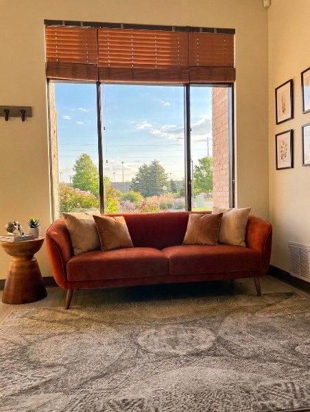 Welcoming lobby inside ChiroFix with seating area