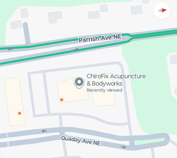 Map showing ChiroFix at the corner of Quaday Ave NE and Parrish Ave NE in Otsego
